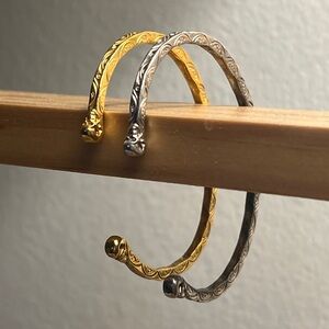 CHAN LUU Gold and Silver Skull Cuff Bracelet Set of 2